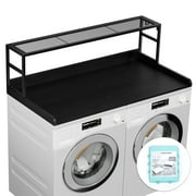 Washer Dryer Countertop with Shelves, Laundry Countertop with 2-Tier Shelf over Wooden Washer and Dryer with Non-Slip Pads, Laundry Room Organization and Storage 54"W x 27.5"D (Black-2-Tier)