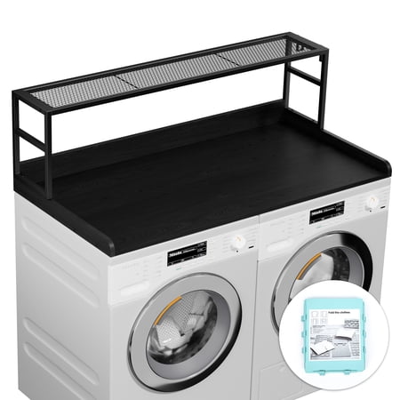 Washer Dryer Countertop with Shelves, Laundry Countertop with 2-Tier Shelf over Wooden Washer and Dryer with Non-Slip Pads, Laundry Room Organization and Storage 54"W x 27.5"D (Black-2-Tier)