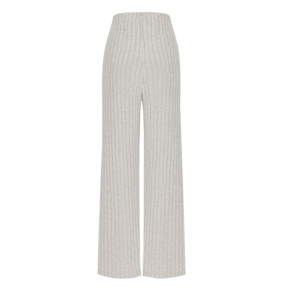 ZyeKqe Womens Pants Fall Winter Drawstring High Waisted Pants Straight Wide Leg Ribbed Knit Flowy Trousers