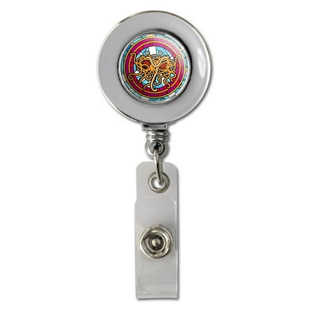 Flying Spaghetti Monster Emblem - Flying Spaghetti Monster Stained Glass Retractable Reel Chrome Badge ID Card Holder Clip