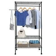 3 Tiers Garment Rack Adjustable Clothes Rack, Large Wire Shelving Clothing Racks with Side Hanging Rod, Freestanding Rolling Closet Metal Storage Rack Wardrobe Closet, Max Load 200LBS
