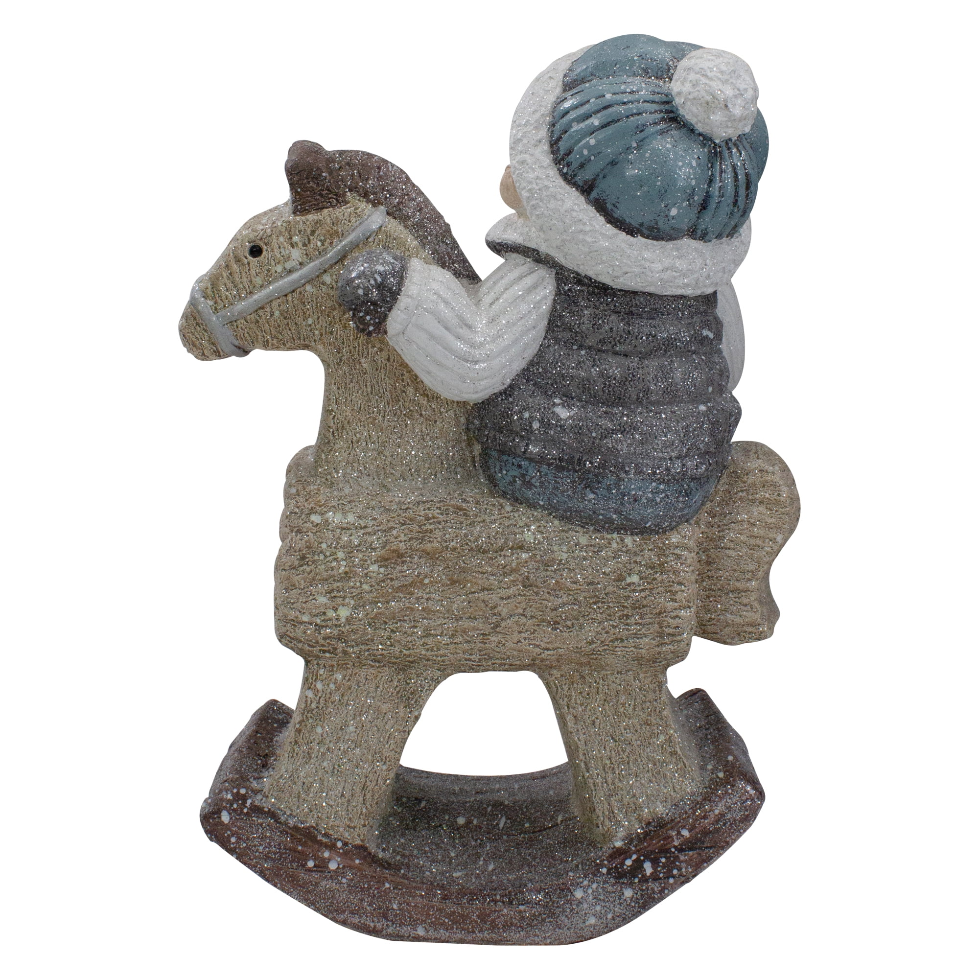 18" Sparkly Little Boy on Rocking Horse Decorative Christmas Tabletop Figure