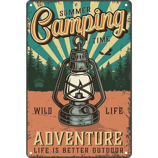Letrero Placa Metal para El A La Intemperie Retro Chic Lámpara Camping Pintura Hierro Arte Pared Dibujo