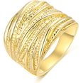 thumbnail image 4 of Anillo llamativo cruzado entrelazado de 2 tonos, anillos gruesos de moda para mujer, anillos de dedo índice ancho chapados en oro negro, plata y oro rosa, joyería de disfraz, 4 of 5