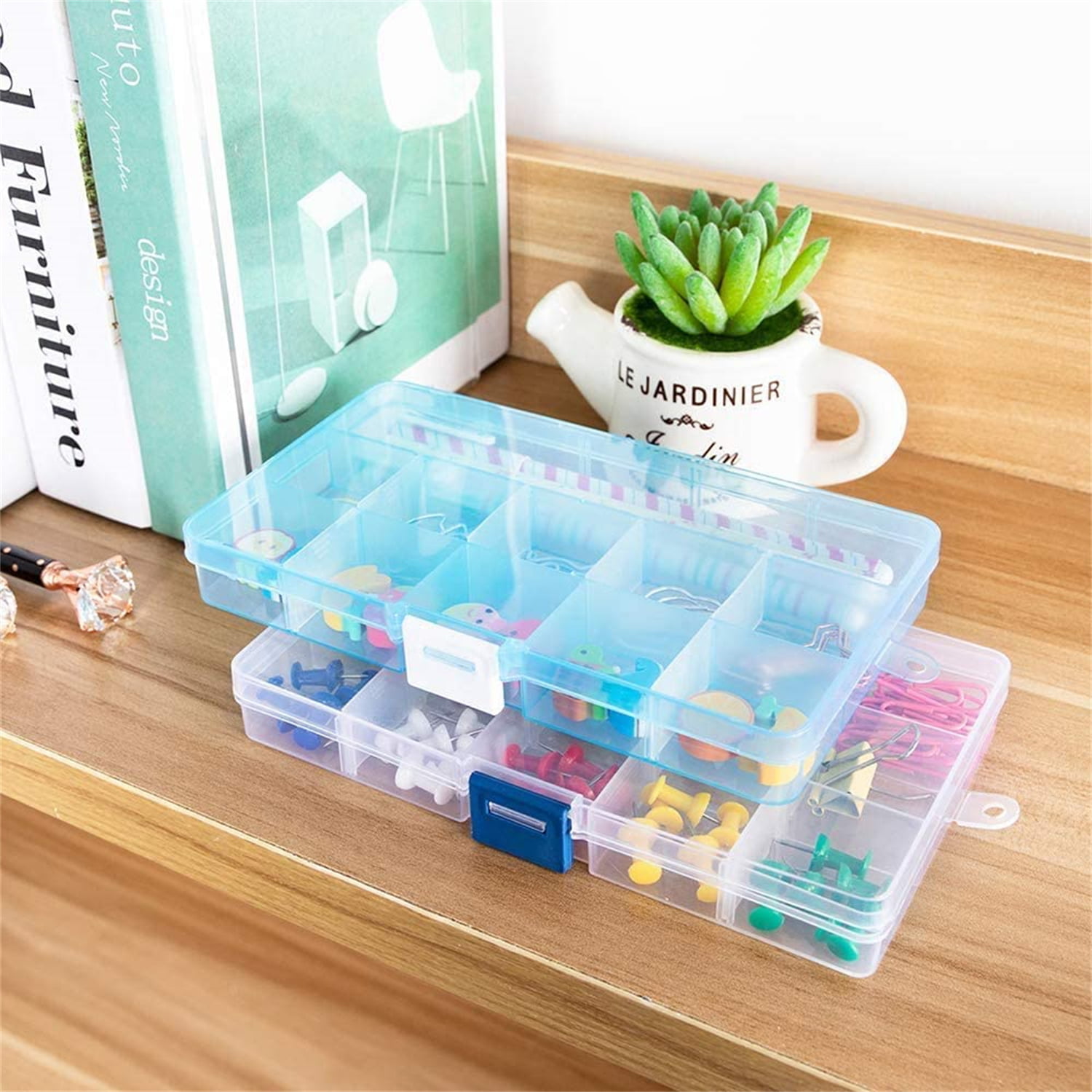Opret Jewelry Organizer(4 Pack), SMALL Plastic Jewelry Box(15 grids) with  Movable Dividers Earring Storage Containers, Size 6.9×3.9×0.9in