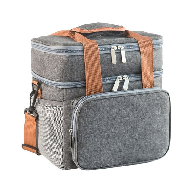 Penkiiy Sac Isotherme de Pique-Nique Extérieur Double Bento, Sac à Lunch Réutilisable Haute Capacité Pliable, Sac à Lunch Étanche avec Design Multi-Sacs, Sac à Lunch pour Adultes for Travail, Bureau, Voyage