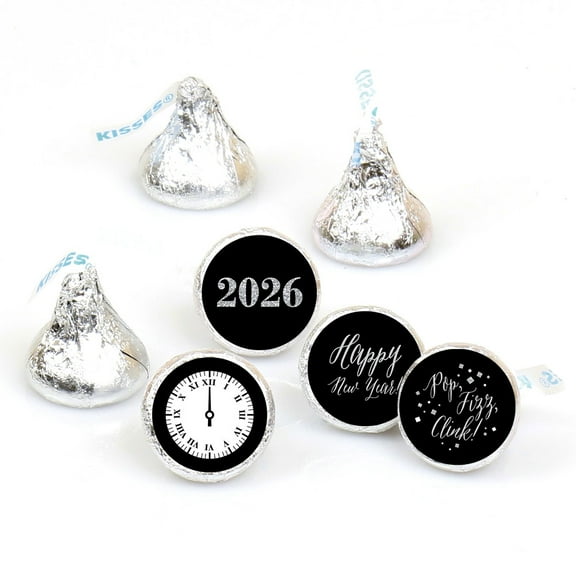 Big Dot of Happiness New Year's Eve - Silver - Round Candy 2026 New Years Eve Party Sticker Favors - Labels Fits Small Round Chocolate (1 sheet of 108)