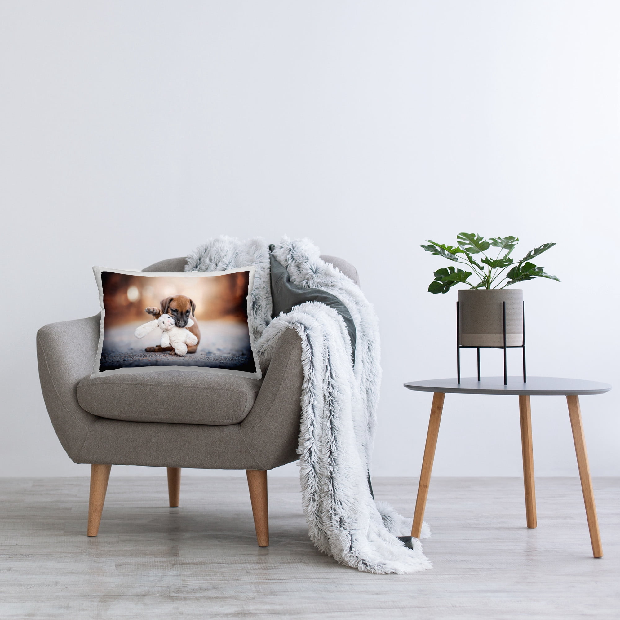 Stupell Industries Puppy with Stuffed Bunny Decorative Printed Throw Pillow Design by Natalie Grosse