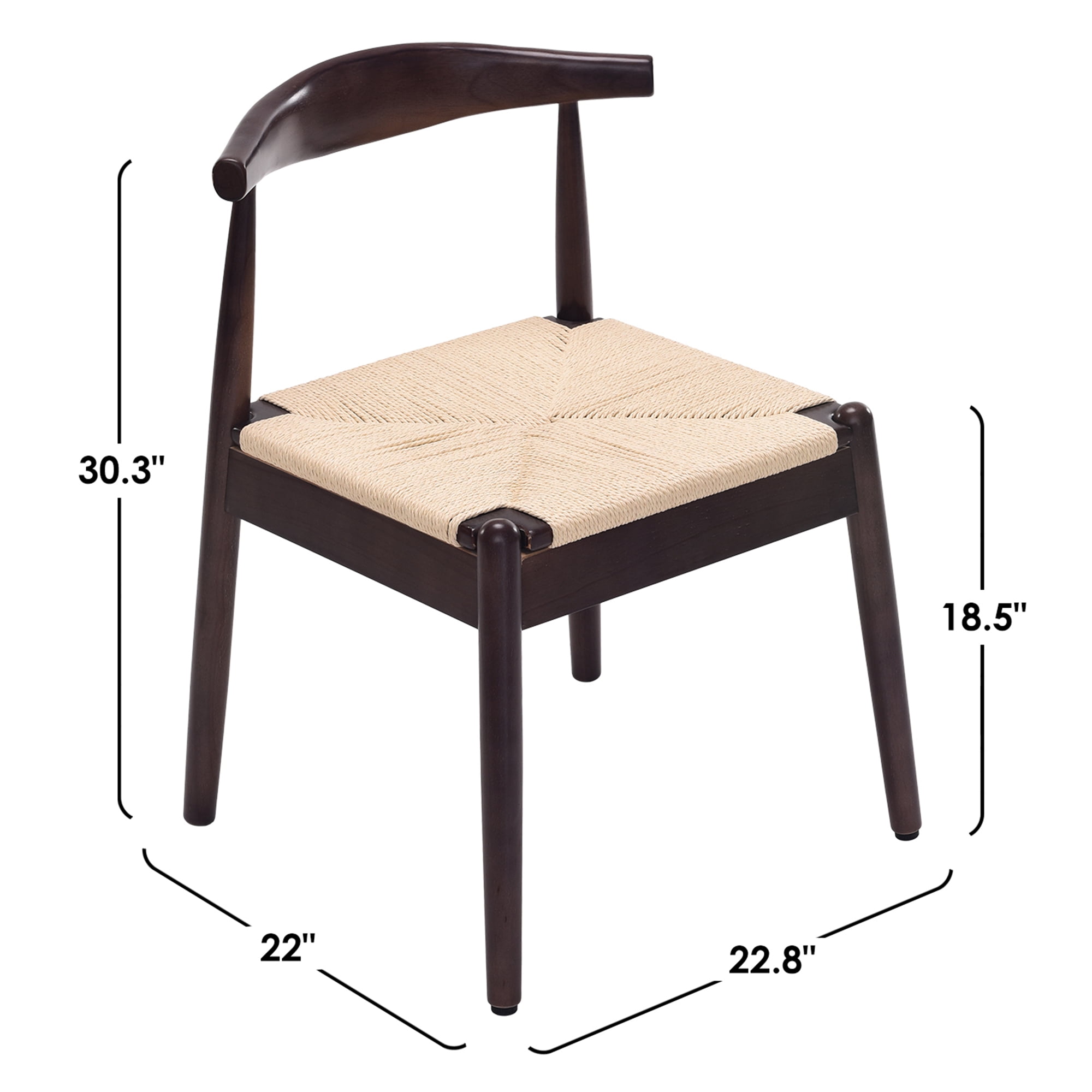 MAYEERTY Set of 2 Modern Dining Chairs, Solid Wood Legs & Woven Rope for Dining Room, Light Amber-black