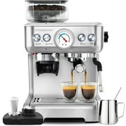 Casabrews 20 Bar Espresso Machine with Milk Frother Steam Wand, Cappuccino Machine with Grinder, Silver