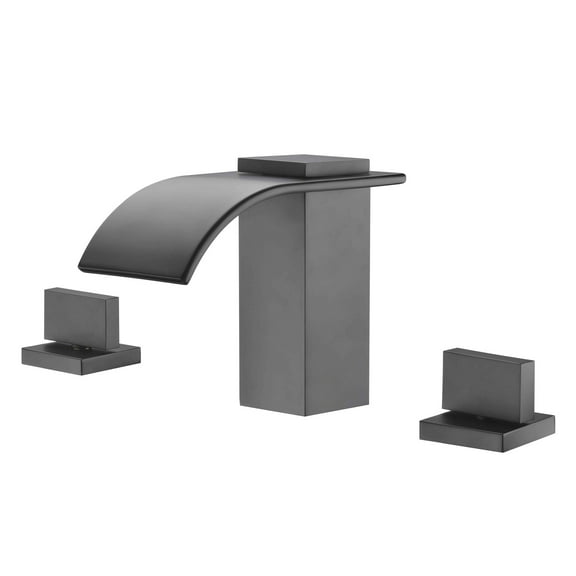Sumerain Widespread Waterfall Matte Black Bathroom Faucet 3 Hole 8 Inch Vanity Sink Faucet