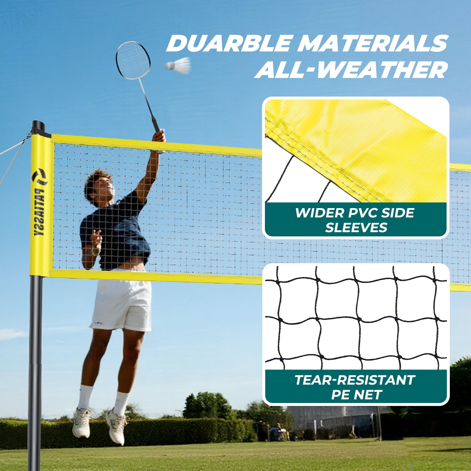 Patiassy Badminton Set with Grip Handle Portable Net 4 Rackets, Shuttlecocks, and Carrying Bag