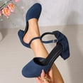 thumbnail image 2 of ShiShine Women's Retro Round Toe Chunky Mid Block Heel Pumps Ankle Strap Comfort Office Dress Shoes, 2 of 9