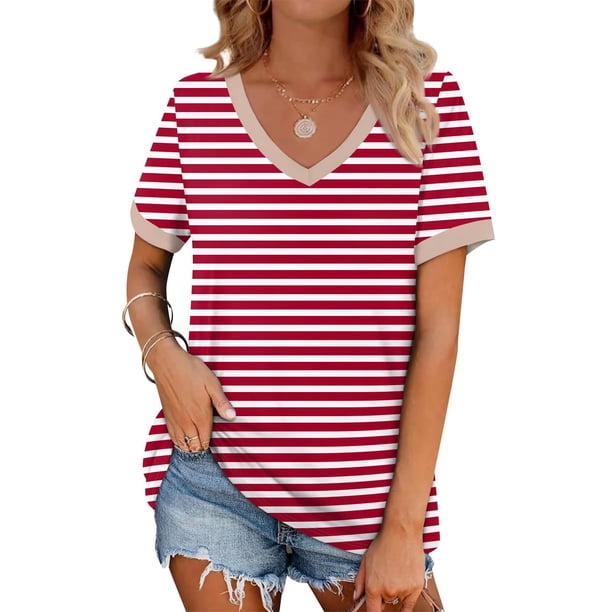 Fiudx Ropa de Mujer Camiseta de Manga Corta con Cuello En V Estampada de Verano para Mujer