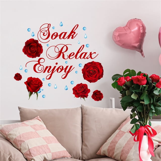 Pegatinas de pared de rosas rojas | Calcomanías decorativas románticas para San Valentín y aniversario | Vinilo fácil de despegar y pegar | Decoración reutilizable para festivales, fiestas en casa
