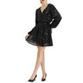 thumbnail image 2 of INSPIRE CHIC Glitter Sequin Dress for Women's V Neck Long Sleeve Tie Waist A-Line Mini Party Club Dresses S Black, 2 of 6