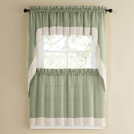 Sweet Home Collection Sage Country Style Curtain Parts With White