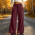 thumbnail image 2 of Vynhevius Women Solid Pants Wide‑Leg Elastic Drawstring Waist Pockets Loose Fit Casual Long Trousers, 2 of 6