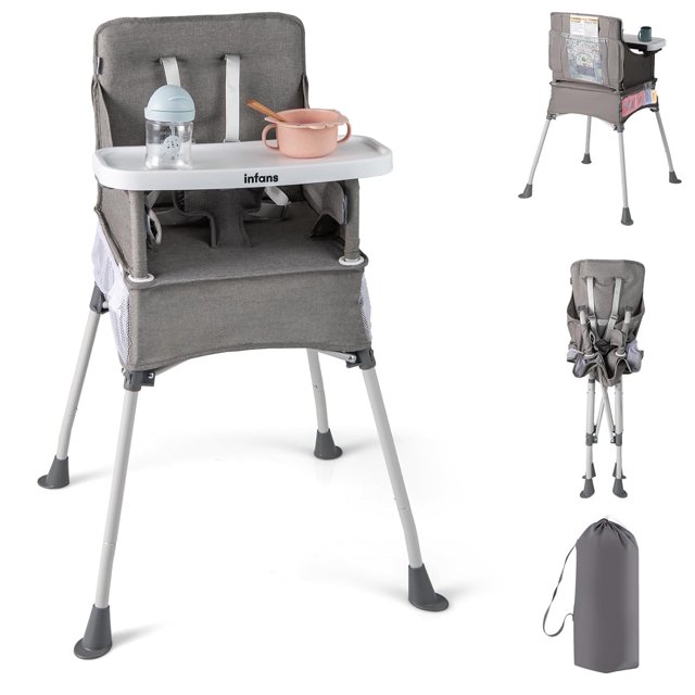 INFANS Baby High Chair, Foldable Portable Highchair for Babies and Toddlers with Travel Bag Adjustable Tray, 5 Point Harness, Compact Space Saver Infant Feeding Chair for Age 6-36 Months
