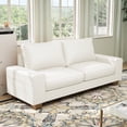 thumbnail image 4 of Poshby 88.58''W Faux Leather Sofa 3 Seater Couch with Side Pockets, Wide Arms for Living Room, White, 4 of 8