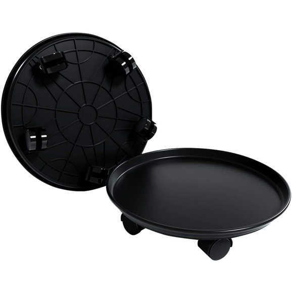 Amkoskr 2 Pack 13" Black Plant Caddy Round Movable Planter with Easy Moving Caster Wheels Dolly Trolley Tray Pallet Outdoor Indoor Tree Flower Stand Planter