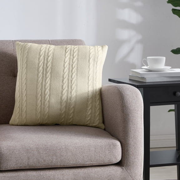VCNY Home Dublin 18" x 18" Cream Cable Knit Cotton Decorative Pillow