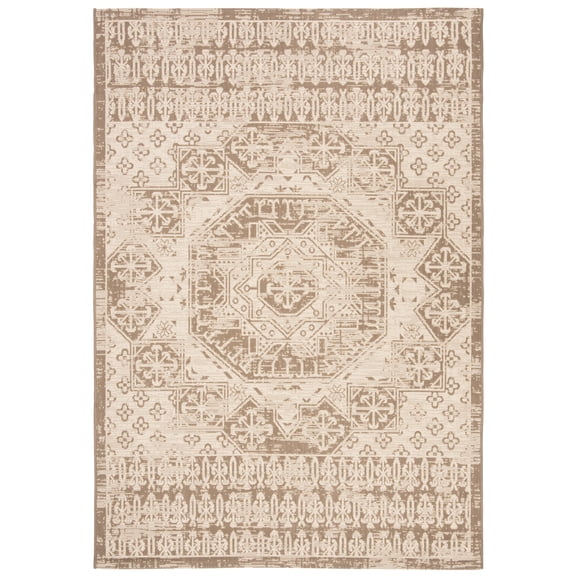 SAFAVIEH Courtyard Tangier Faded Aztec Indoor/Outdoor Area Rug, 5'3" x 7'7", Beige/Mocha