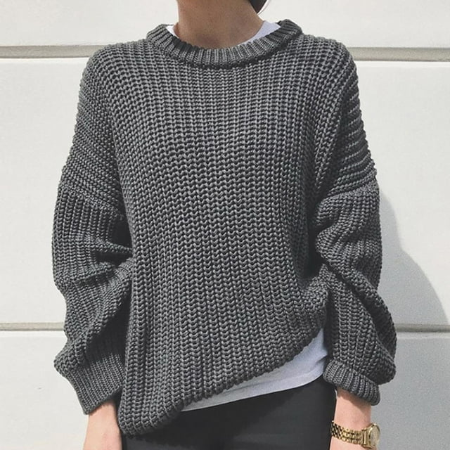 Qertyioot Pulls pour Femmes, Mode Ample Couleur Unie Manches Longues Hauts