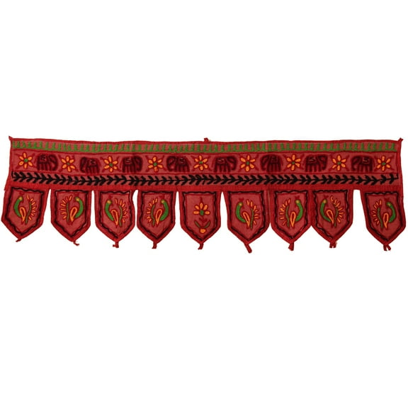 Stylo Culture Ethnic Cotton Window Valance Bedroom Rust Decorative Embroidered Elephant Scarf Curtain Topper Living Room Traditional Swag Curtain Door Hanging Toran | 36 x 10 Inches
