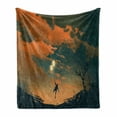 thumbnail image 1 of Fantasy Soft Flannel Fleece Throw Blanket, Flying Man with Balloons in Sky Starry Night Freedom Fun Theme Illustration, Cozy Plush for Indoor and Outdoor Use, 70" x 90", Orange Ash Grey, by Ambesonne, 1 of 6