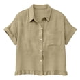 thumbnail image 6 of Endives Womens Button Down Shirt Summer Fashion Linen Shirt for Women Short Sleeve Shirt Casual Blouse Tops Spring Outfits Khaki, 6 of 7