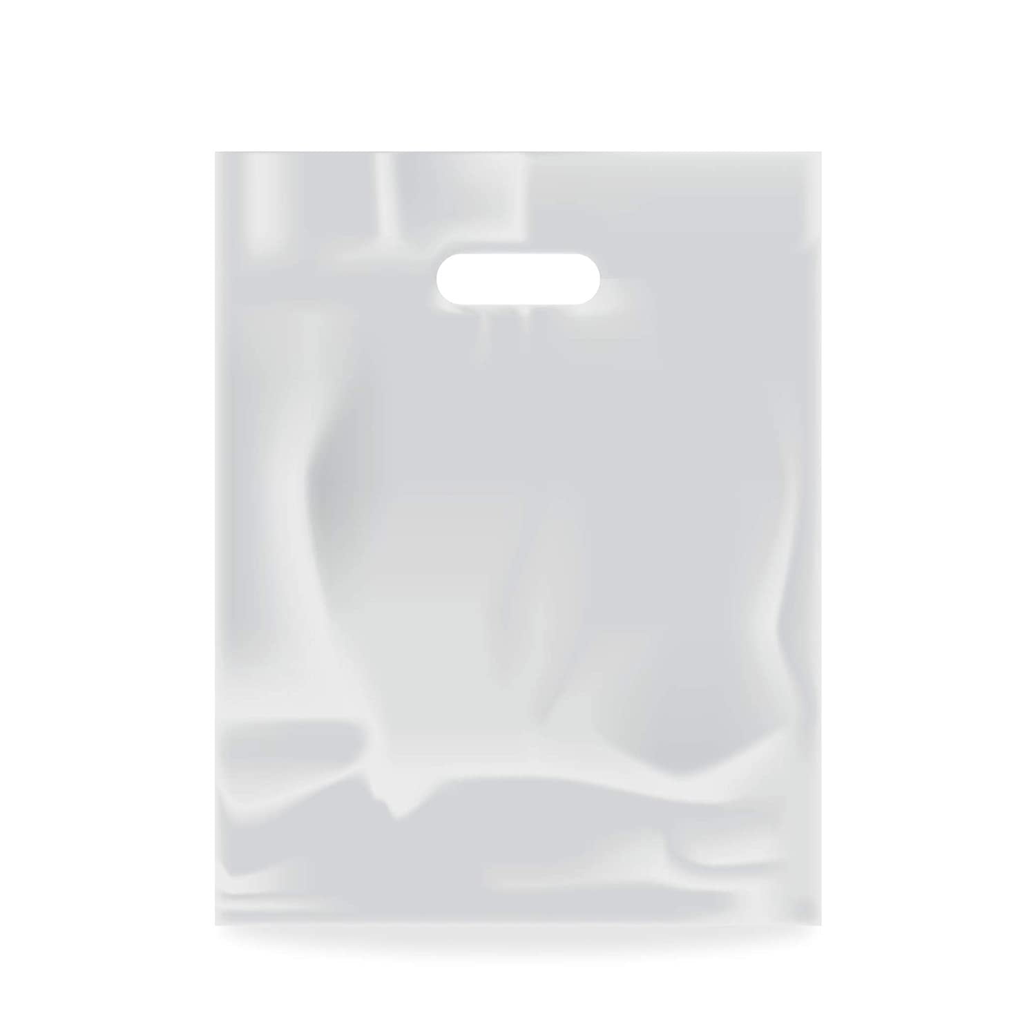 AMZ Supply White Shopping Bags with Die Cut Handle 12x15 Low Density