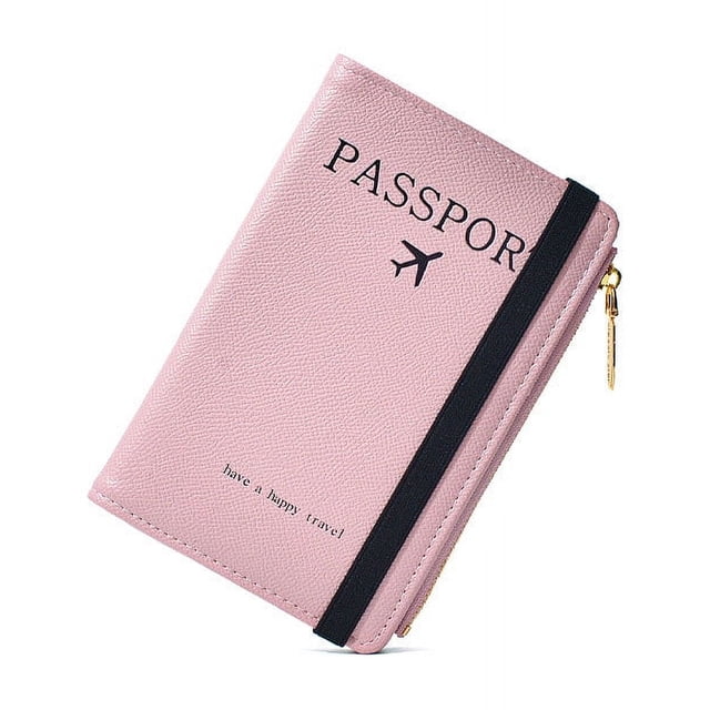Bolsa de pasaporte RFID sencilla, linda funda de tarjeta con cremallera de color sólido, funda protectora de PU antimagnética para boletos de avión, soporte para pasaporte