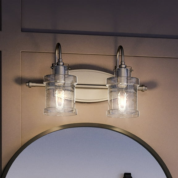 Luxury Modern Farmhouse Indoor Bath Fixture, 9.75''H x 16.25''W, with Vintage Style Elements, Traditional Design, Brushed Nickel Finish and Clear Seeded Glass, UQL3978