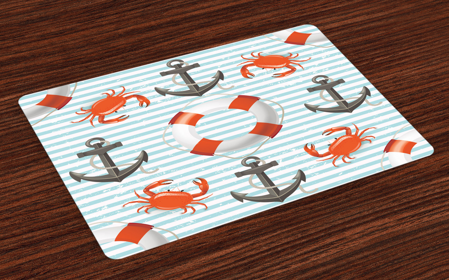 Nautical Placemats Set of 4 Life Rings Anchor And Ropes Ocean Crabs