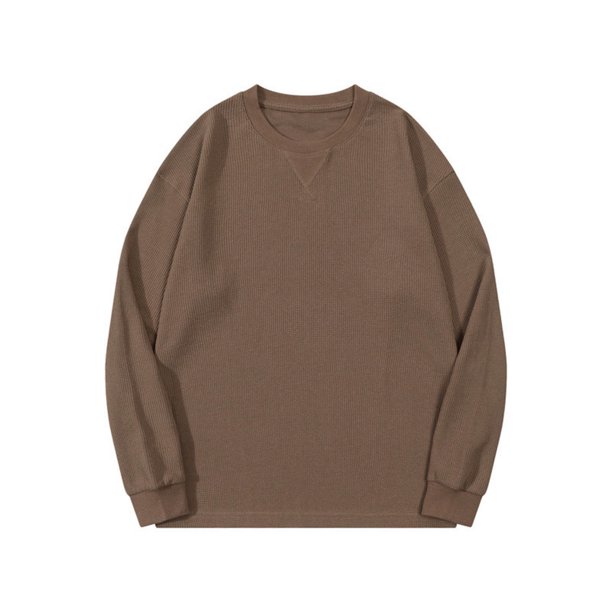Blusas y camisas de manga larga y cuello redondo para hombre, jersey liso, camiseta de manga larga con cuello redondo, blusa de base invertida, blusa de poliéster para hombre