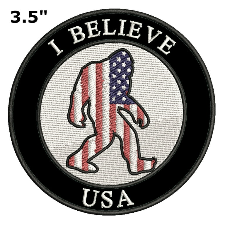 Sasquatch American Flag Iron-On Patch (Black/Green, Iron-On Backing)