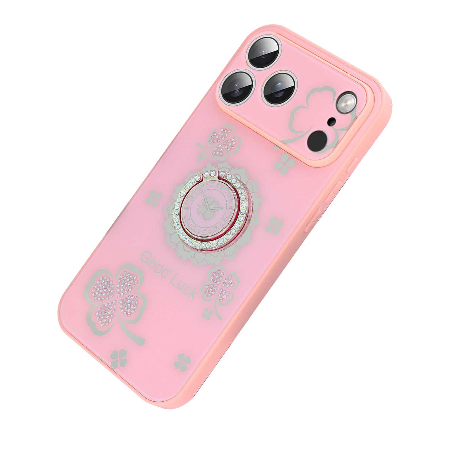 Cute Sturdy Diamond Shiny Cases with Ring for iPhone 17 Pro Max - Pink