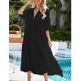 thumbnail image 6 of Bsubseach Casual Women Beach Cover Up Solid Color Long Dress Black Button Down Swimsuit Coverups, 6 of 10