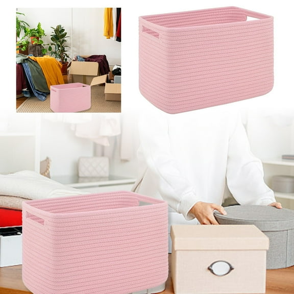 Woven Storage Basket Bin 14.7 x 9.8 x 8.8 Inches, Cotton Rope Organizer for Shelves, Decorative Rectangle Basket for Clothes, Toys, Books, Towels & Bathroom, Laundry Hamper, Durable Wicker Design