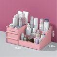 thumbnail image 2 of Makeup Organizer, Cosmetic Desk Storage Box with Drawers Skincare Organizers for Dressing Table, Countertop, Bathroom Counter, Vanity Holder for Brushes, Lotions, Lipstick, Perfume (Pink), 2 of 7