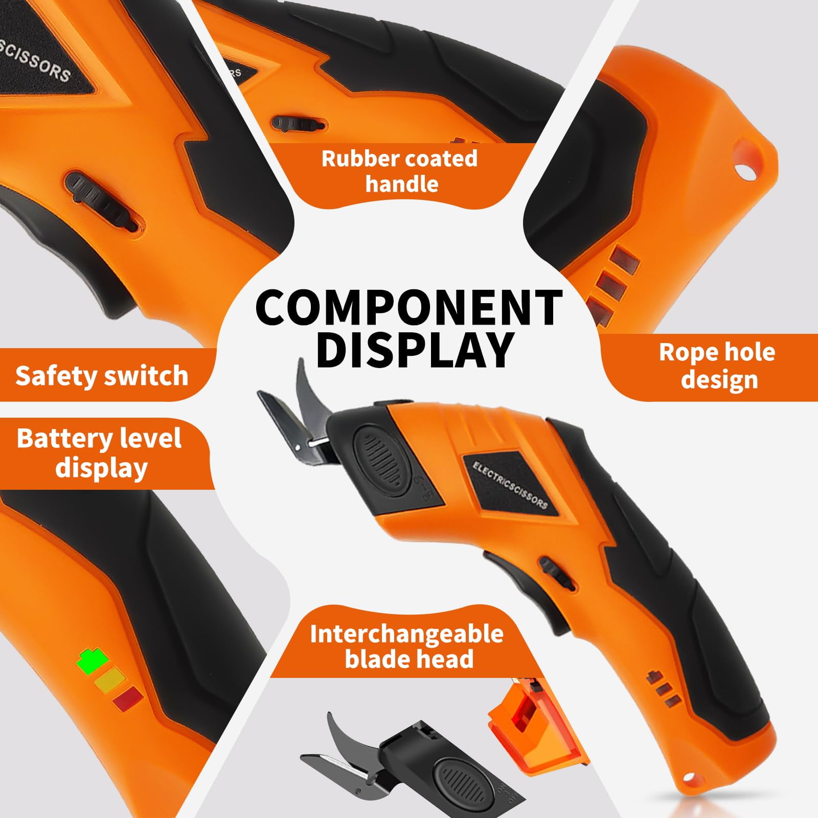 Two Squirrels Super Scissors Rechargeable - Cordless Electric Cutting Tool for Home & Craft (Orange)