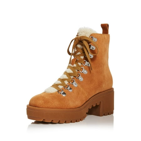 

AQUA Womens Brown 1 Platform Lace Treaded Grady Round Toe Block Heel Zip-Up Leather Combat Boots 7.5 M