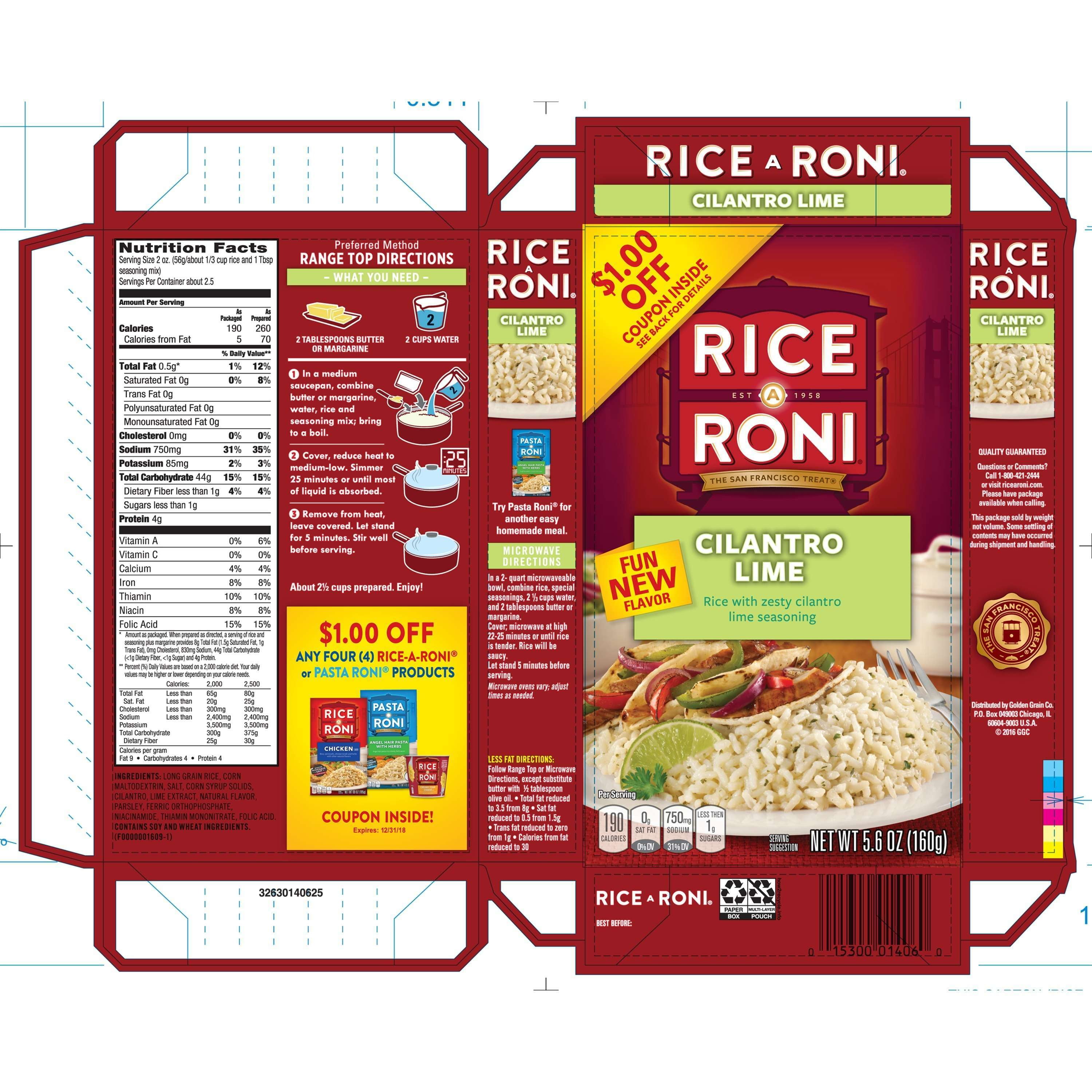 Rice-A-Roni Cilantro Lime Rice Rice Mix 5.6 oz. Box