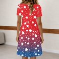 thumbnail image 5 of Women's 4th of July 250th Anniversary Patriotic Dress Short Sleeve Button Neck Printed Pattern Relaxed Fit Summer Holiday Style Casual Independence Day USA Flag Daily Wear Deep Red XL, 5 of 5