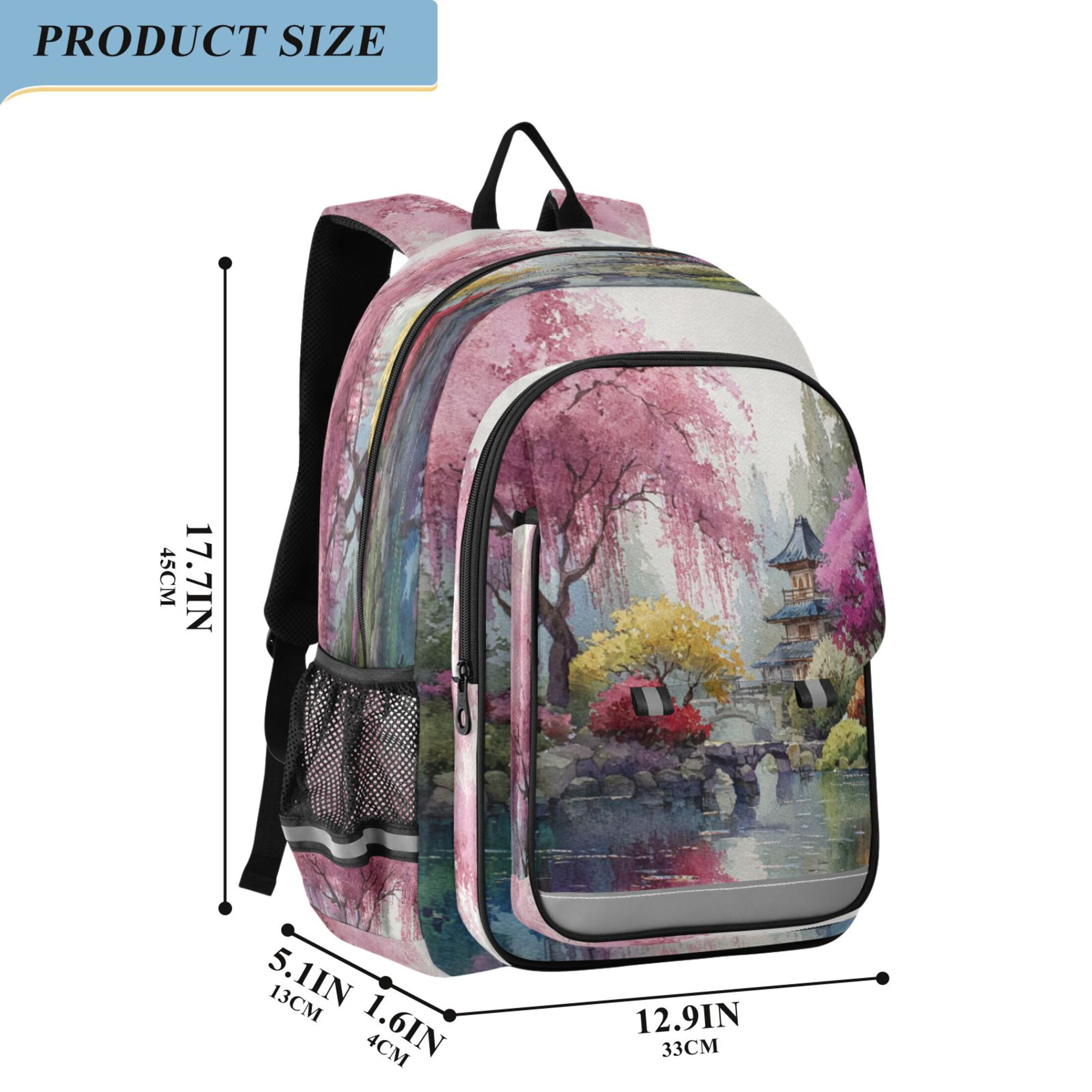 Backpack 12.9 *5.1 * 17.7 Inches Outing Backpack, Shopping Backpack, Travel Backpack Colorful Japanese Garden Cherry
