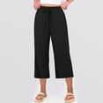 thumbnail image 3 of HKYNLAG Linen Pants for Women High Waisted Wide Leg Capri Elastic Waist Casual Beach Flowy Cropped Summer Capris Pants Black XL, 3 of 5