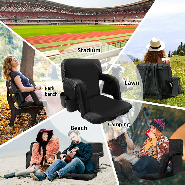 ABORON Stadium Seats, bleacher Seats with Backs and Cushion, Floor Chairs,  6 Reclining Positions, Ultralight, Foldable, Extra Thick Padding, with  Shoulder Straps & Armrests (Set of 1) 
