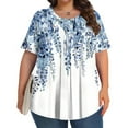 thumbnail image 2 of Jsaierl Plus Size Pleated Tops for Women Trendy Short Sleeve Blouses Dressy Casual Crewneck Tunics Cute Floral Print Summer Boho Top L-5XL, 2 of 7