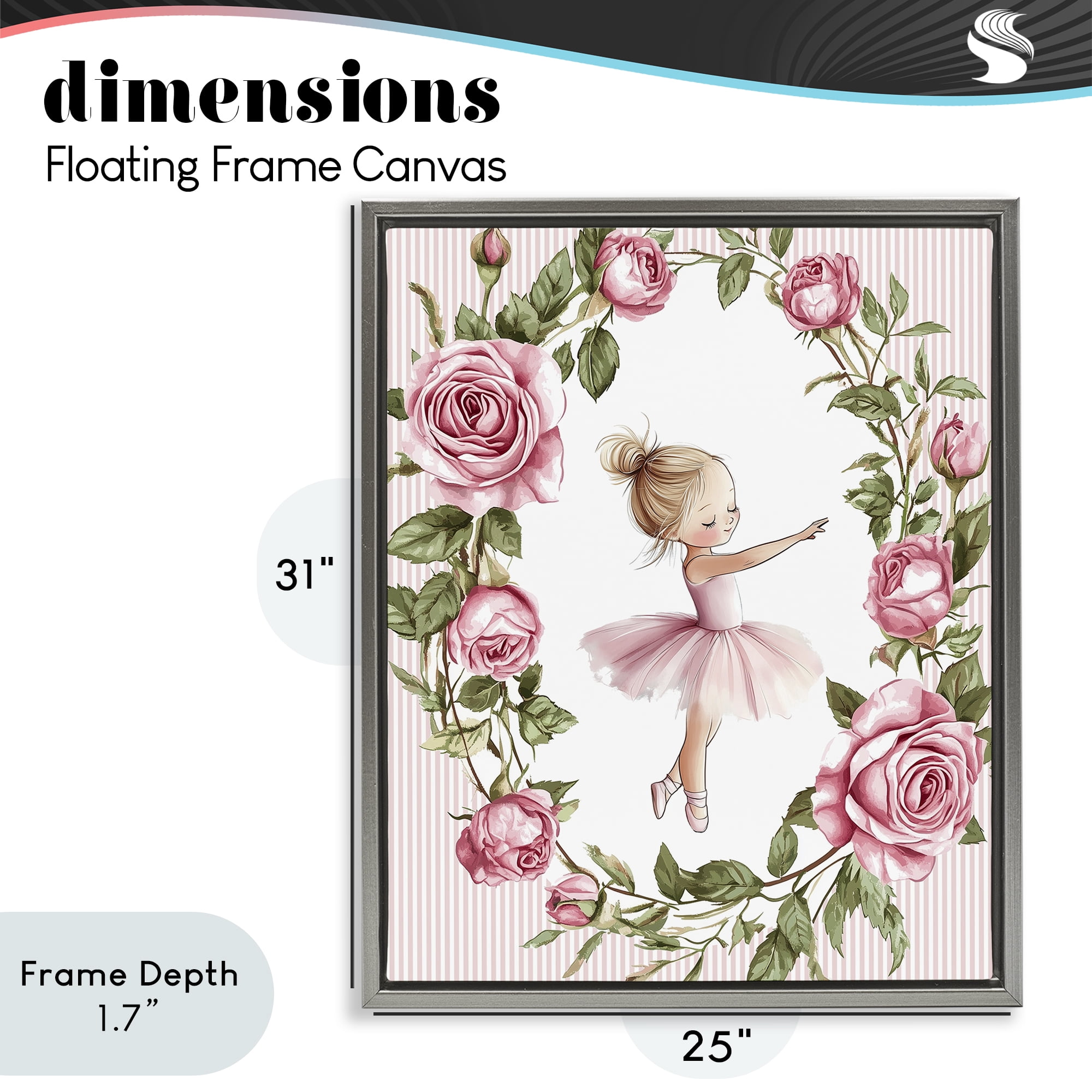 Stupell Industries Little Rose Dance Ballerina Gray Framed Floater Canvas Wall Art, design by Christine Simpson Art